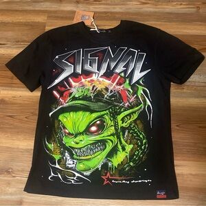 Black Graphic Tee with Green Alien Design